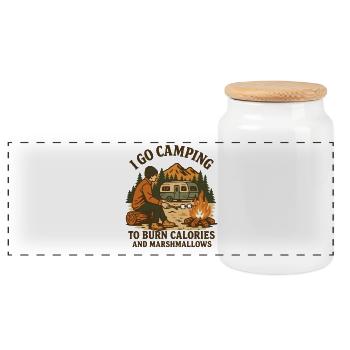 Camping for Marshmallows Fun Camping Design - Panoramic Cookie Jar with Wooden Lid - white - Front
