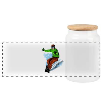 Snowboarding - Panoramic Cookie Jar with Wooden Lid - white - Front