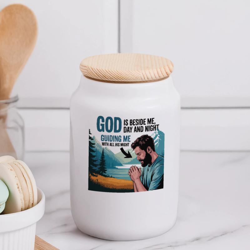 Fede e preghiera – Dio è con me Biscottiera con coperchio in legno