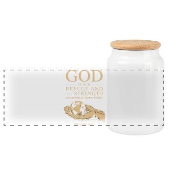 Dieu est notre refuge et notre force – Psaume 46:1 - Boîte à biscuits avec couvercle en bois - blanc - Devant