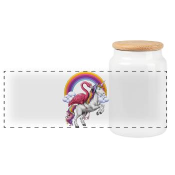 Flamingo chevauchant licorne - Boîte à biscuits avec couvercle en bois - blanc - Devant