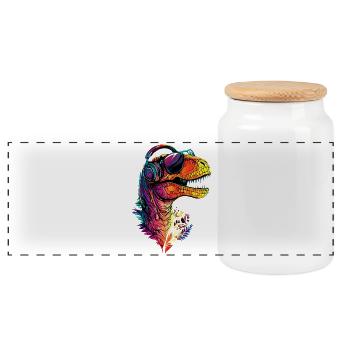 T-Rex Tyrannosaurus Rex Dino Daddy Dinosaur - Panoramic Cookie Jar with Wooden Lid - white - Front