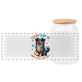 Australian Shepherd - Panoramic Cookie Jar with Wooden Lid - white - Front