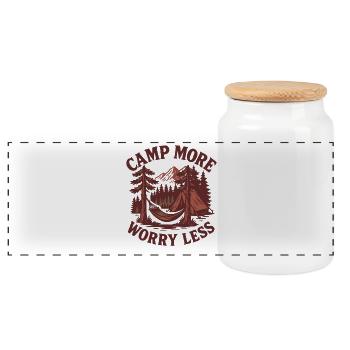 Camp More Worry Less Funny Camping Camper - Panoramic Cookie Jar with Wooden Lid - white - Front