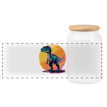 Dino Dinosaur Dinosaur - Panoramic Cookie Jar with Wooden Lid - white - Front
