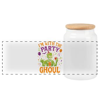 I’m With The Party Ghoul, halloween group outfit - Panoramic Cookie Jar with Wooden Lid - white - Front