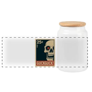 Timbre tête de mort Look Bonjour - Boîte à biscuits avec couvercle en bois - blanc - Devant