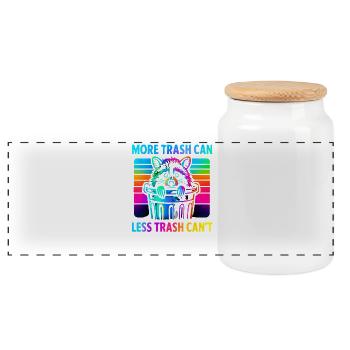 Raccoon Saying Garbage Humor Funny Gift Idea - Panoramic Cookie Jar with Wooden Lid - white - Front