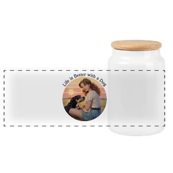 Dog Love Sunset Life Is Better With A - Panoramic Cookie Jar with Wooden Lid - white - Front