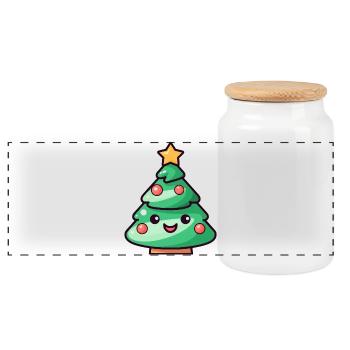 Kawaii Weihnachtsbaum Cartoon Design - Panorama Keksdose mit Holzdeckel - Weiß - Vorne