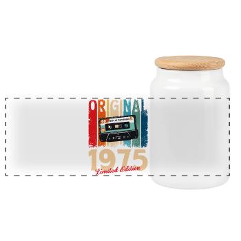 50. Geburtstag Kassette September Jahrgang 1975 - Panorama Keksdose mit Holzdeckel - Weiß - Vorne