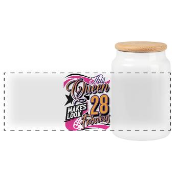 28e anniversaire de la Reine des femmes - Boîte à biscuits avec couvercle en bois - blanc - Devant