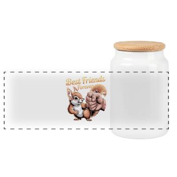 Best Friends Forever Squirrel Fistbump - Panoramic Cookie Jar with Wooden Lid - white - Front