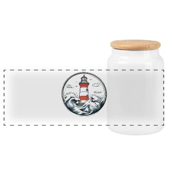 Lighthouse in the storm scene illustration - Panoramic Cookie Jar with Wooden Lid - white - Front