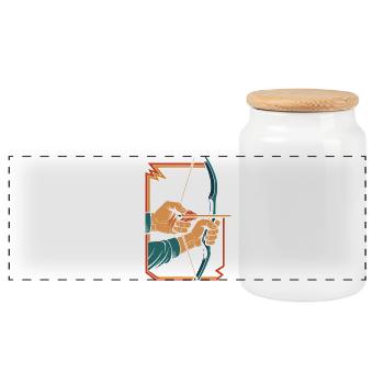 archery bow target archer hands retro - Panoramic Cookie Jar with Wooden Lid - white - Front
