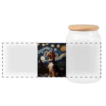 Beagle Hund Van Gogh Style Starry Night - Panorama Keksdose mit Holzdeckel - Weiß - Vorne