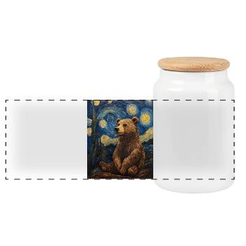Bear Bears Van Gogh Style Starry Night - Panoramic Cookie Jar with Wooden Lid - white - Front
