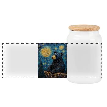 Bear Bears Van Gogh Style Starry Night - Panoramic Cookie Jar with Wooden Lid - white - Front
