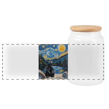 Bear Bears Van Gogh Style Starry Night - Panoramic Cookie Jar with Wooden Lid - white - Front
