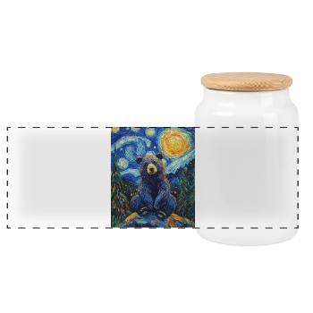 Bear Bears Van Gogh Style Starry Night - Panoramic Cookie Jar with Wooden Lid - white - Front