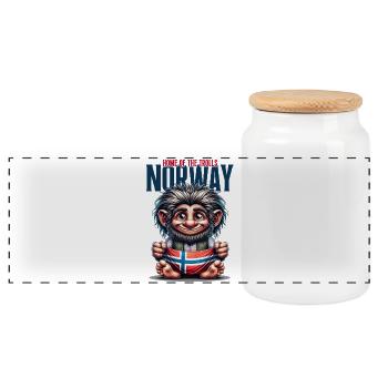 Norwegian Troll with Flag - Panoramic Cookie Jar with Wooden Lid - white - Front