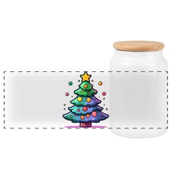 Festive Christmas Tree with Colourful Ornaments - Panoramic Cookie Jar with Wooden Lid - white - Front