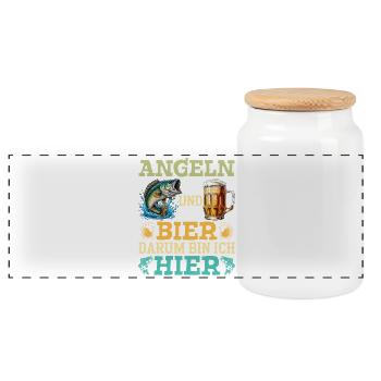 Dad-to-be FISHING AND BEER THAT'S WHY I'M HERE - Panoramic Cookie Jar with Wooden Lid - white - Front