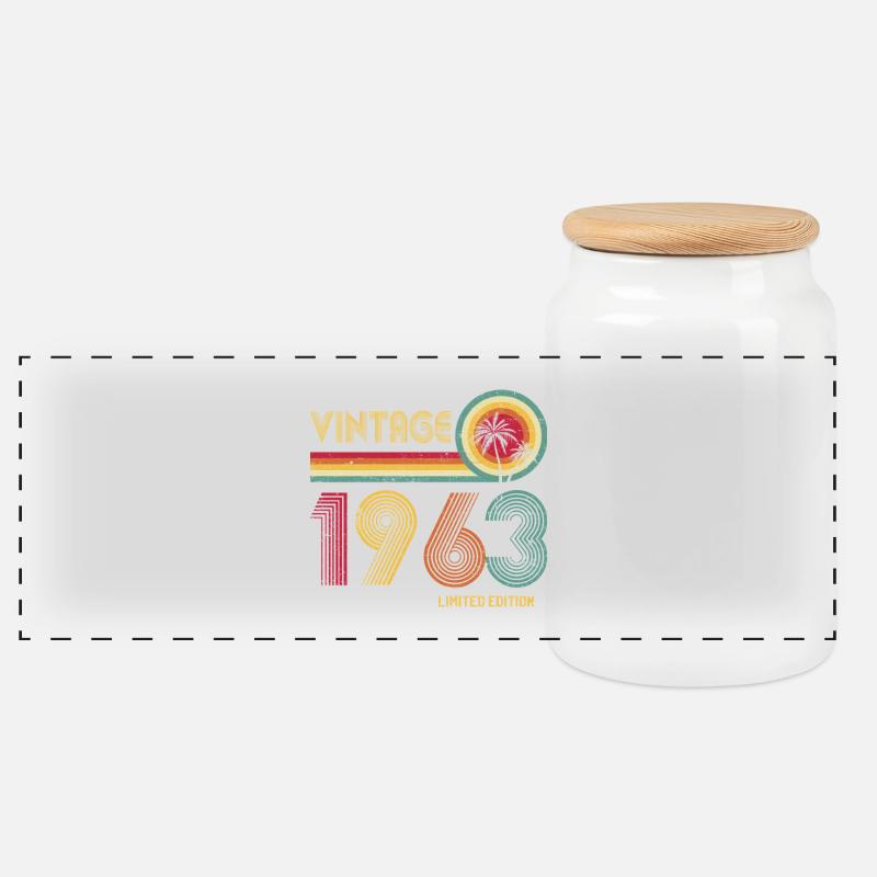 Retro-Zahlendesign im Stil der 70er - Panorama Keksdose mit Holzdeckel - Weiß