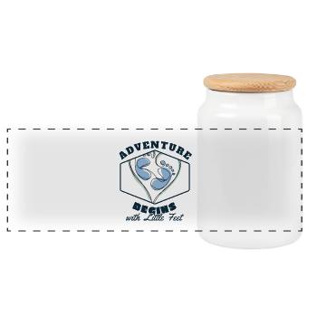 Adventure Begins with Little Feet Cadeau Naissance - Boîte à biscuits avec couvercle en bois - blanc - Devant
