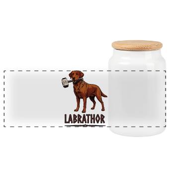 Labrador dog with hammer graphic - Labrathor - Panoramic Cookie Jar with Wooden Lid - white - Front