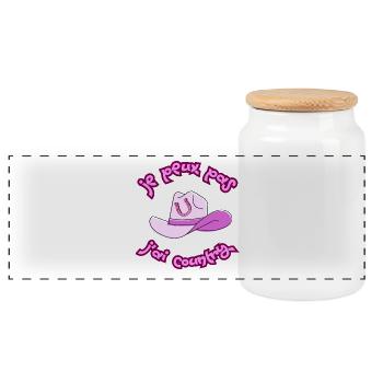 I can't, I have Country - Pink Hat - Panoramic Cookie Jar with Wooden Lid - white - Front