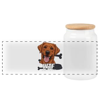 Humorous dog motif with joke text - Panoramic Cookie Jar with Wooden Lid - white - Front