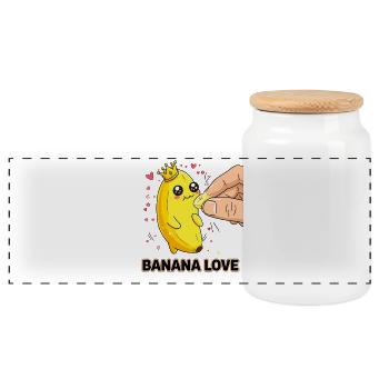 Banana Love Kawaii Manga Banana Crown - Panoramic Cookie Jar with Wooden Lid - white - Front