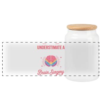 Strength of Women Brain Surgery Motif - Panoramic Cookie Jar with Wooden Lid - white - Front