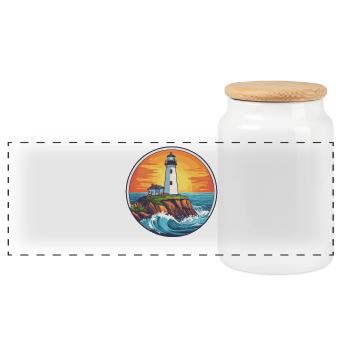 Leuchtturm am Meer Sonnenuntergang - Panorama Keksdose mit Holzdeckel - Weiß - Vorne