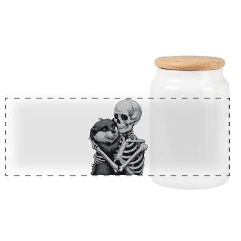 Otter Skeleton Halloween - Panoramic Cookie Jar with Wooden Lid - white - Front