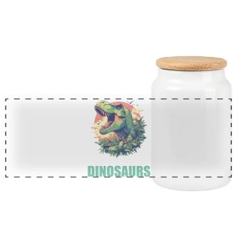Dino Dinosaur Dinosaur - Panoramic Cookie Jar with Wooden Lid - white - Front