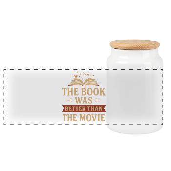 The book was better than the movie - Panoramic Cookie Jar with Wooden Lid - white - Front