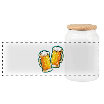 Beer Cheers Beer Glass Beer Mug - Panoramic Cookie Jar with Wooden Lid - white - Front