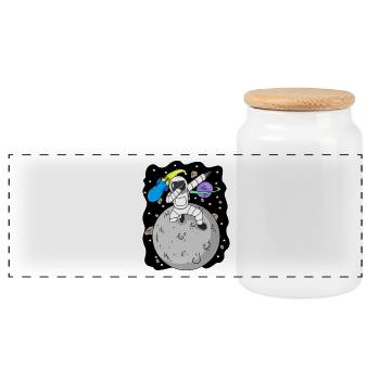 Astronaut on the moon - Panoramic Cookie Jar with Wooden Lid - white - Front