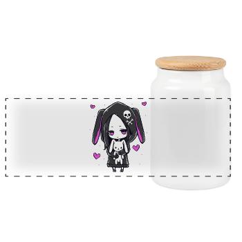 Kawaii Goth Bunny Girl Anime Gothic Rabbit Grunge - Panoramic Cookie Jar with Wooden Lid - white - Front
