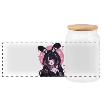Pastel Goth Kawaii Bunny Girl Anime Hoodie Grunge - Panoramic Cookie Jar with Wooden Lid - white - Front