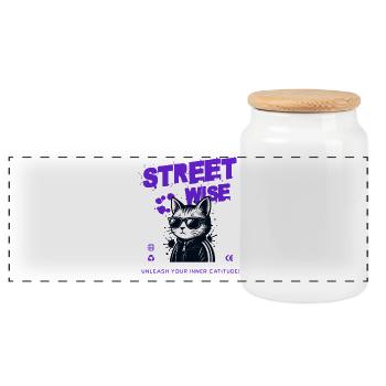 Chatours et Style Urbain - Boîte à biscuits avec couvercle en bois - blanc - Devant