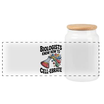 Biologists Know How to Cell-ebrate - Panoramic Cookie Jar with Wooden Lid - white - Front