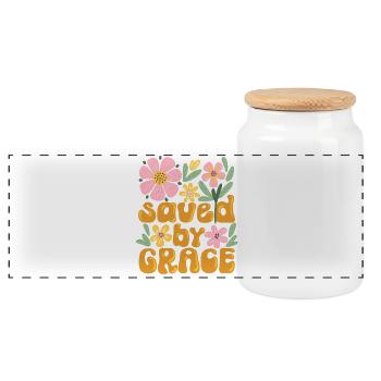 Saved by Grace Christian Design Faith Jesus - Panoramic Cookie Jar with Wooden Lid - white - Front