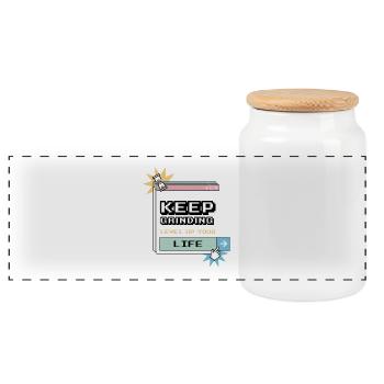 Keep Grinding Design Motivation and Goals - Panoramic Cookie Jar with Wooden Lid - white - Front