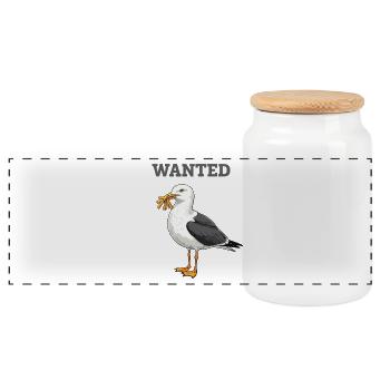 Wanted: French Fries Seagull - Panoramic Cookie Jar with Wooden Lid - white - Front
