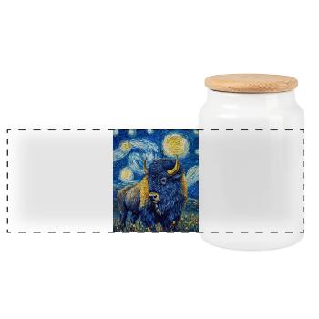 Bison Van Gogh Style Starry Night - Panoramic Cookie Jar with Wooden Lid - white - Front