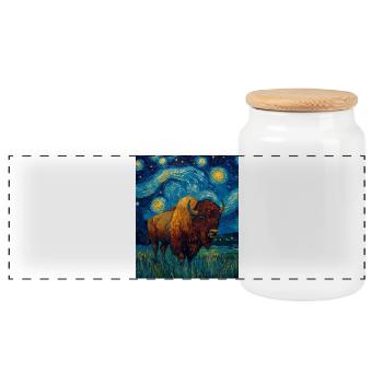 Bison Van Gogh Style Starry Night - Panoramic Cookie Jar with Wooden Lid - white - Front