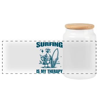 Le surf est ma thérapie drôle d’oie surfeur animal - Boîte à biscuits avec couvercle en bois - blanc - Devant